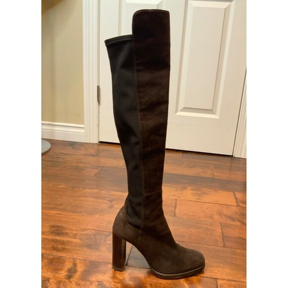 Stuart Weitzman Brown Suede Block Heeled Boots - Picture 1 of 11